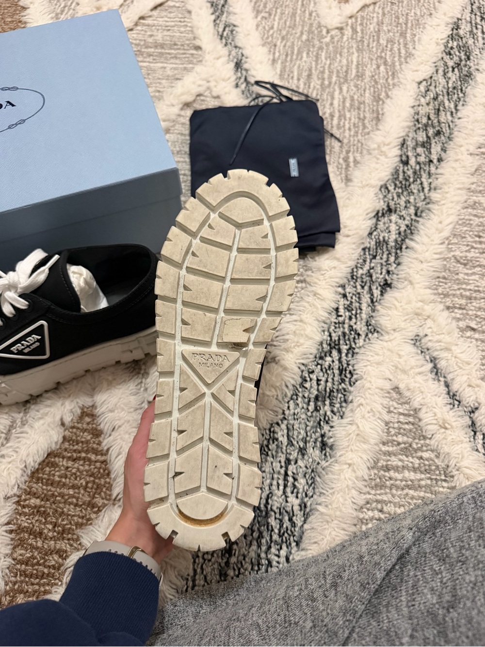 Prada Double Wheel Re-nylon Gabardine Women Sneakers - Black/white - Picture 5 of 16